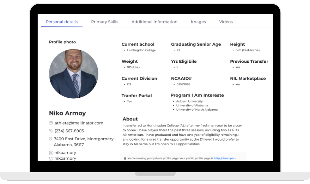 PAC-Hub Player Profile Page
